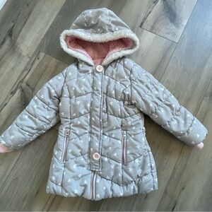 Oshkosh B’Gosh Girls Grey Hearts Sherpa Hooded Coat Jacket Size 4